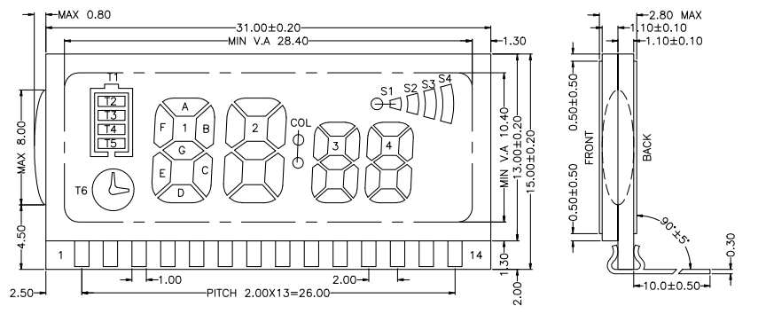 4 Digits 7 Segment LCD Monochrome LCD Display PIN Connection